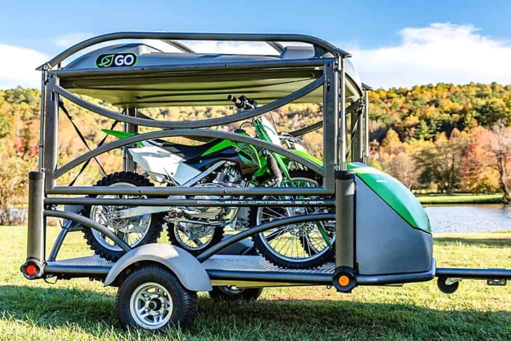 SylvanSport Go Camper in Transport Mode Hauling Two Dirt Bikes