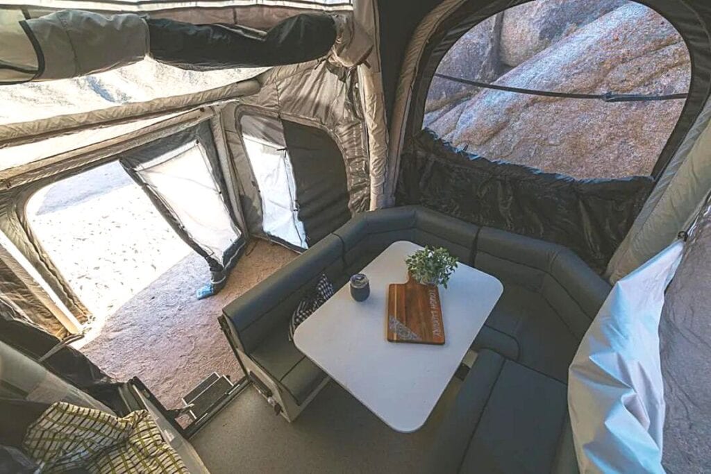 Inside an Opus OP Lite Pop-up Camper Showcasing its Air Annex