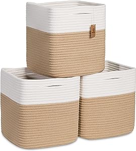 NaturalCozy Storage Cubes 11 Inch Cotton Rope Woven Baskets for Organizing