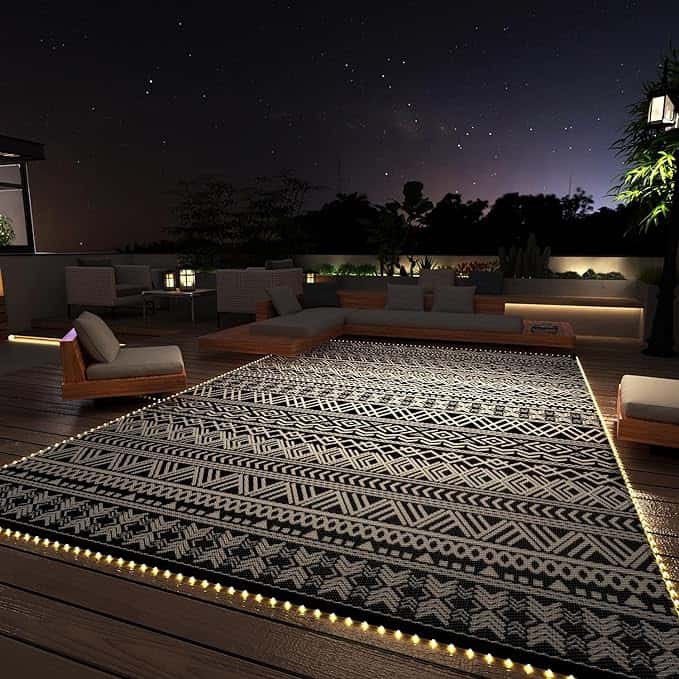 6x9 RV Patio Mat with LED Lights for Outdoors and Camping
