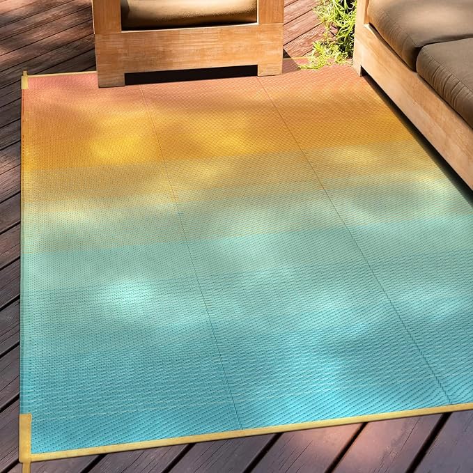 Anidaroel Ombre 5x8 Tropical Sunset Outdoor Rug - Camping Mat