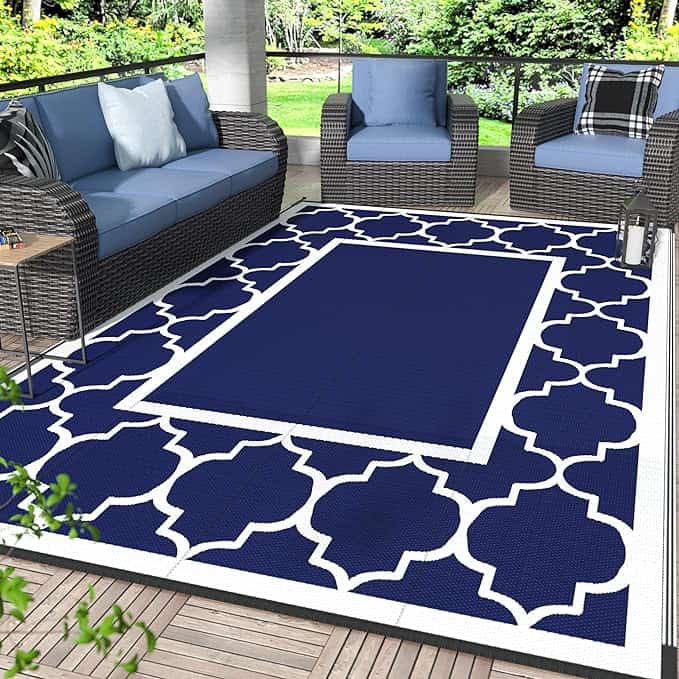 Blue & White 5x8 Outdoor Rug Waterproof for Patio Decor