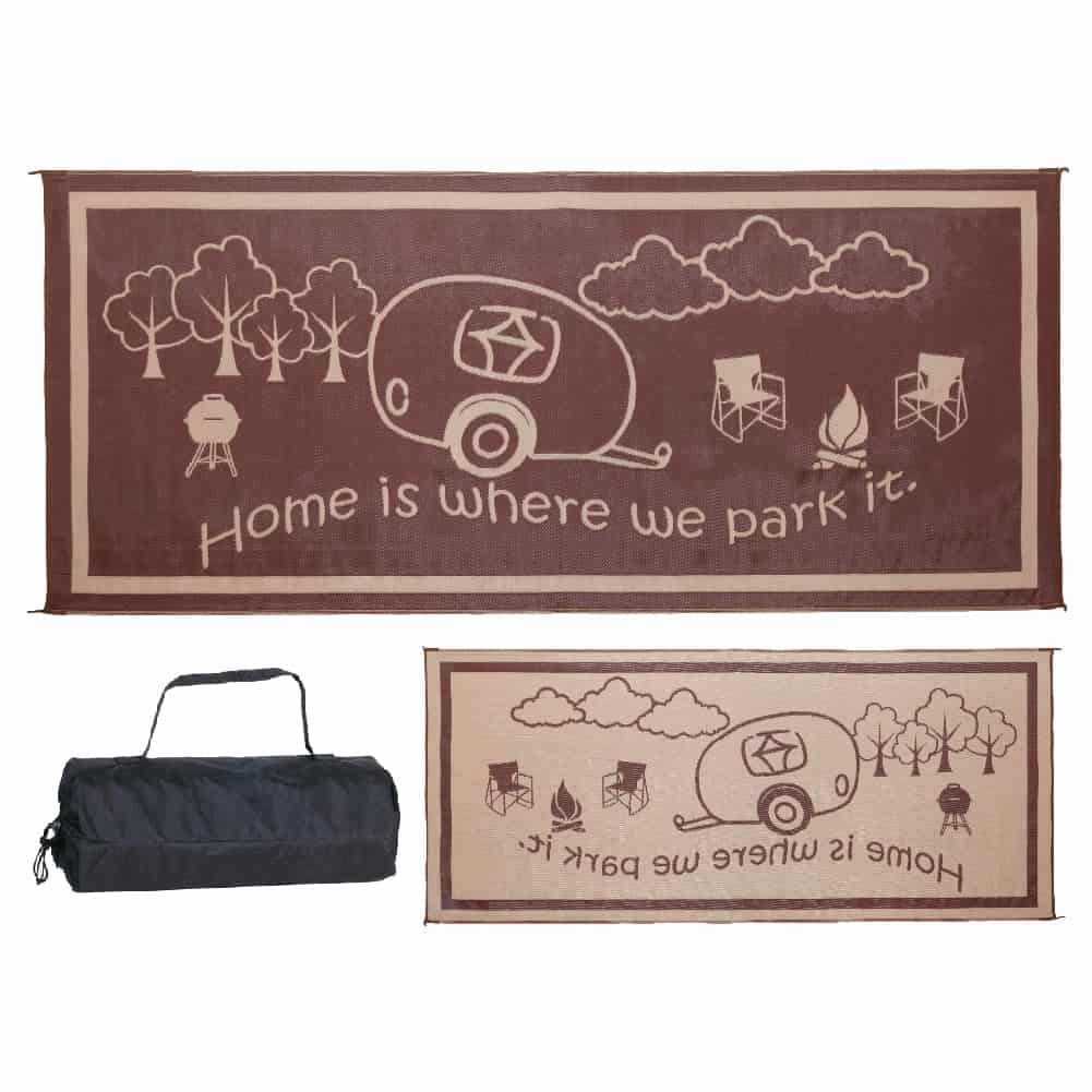 Pop Up Remodel Brown Beige 8x18 RV Home Outdoor Mat, Home is Where We Park It