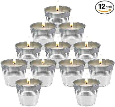 Citronella Candles Outdoor Small Metal Bucket Candle Soy Wax Fly Candle Use for Outdoor and Indoor - 12 Pack