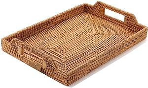Hand-Woven Rattan Serving Tray with Handles