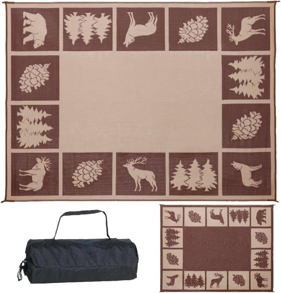 Large 6x9 Brown Beige Floor Mat for Outdoors, Reversible Camping Mat, Plastic Straw Rug