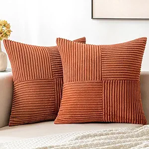 MIULEE Rust Corduroy Pillow Covers Pack of 2 Boho Decorative Spliced Throw Pillow Covers