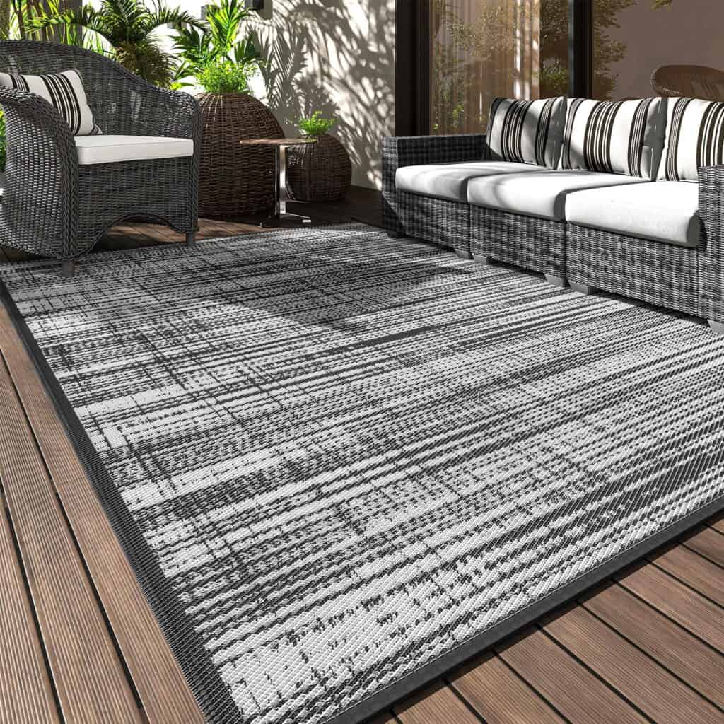 SIXHOME 9x12 Gray & White Modern Abstract Outdoor Rug Carpet
