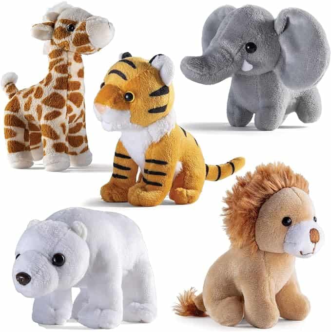 Safari Friends Stuffed Animal Gift Set - 5 Small Plush Stuffed Animals (Giraffe, Tiger, Lion, Polar Bear, Elephant) Zoo Animals