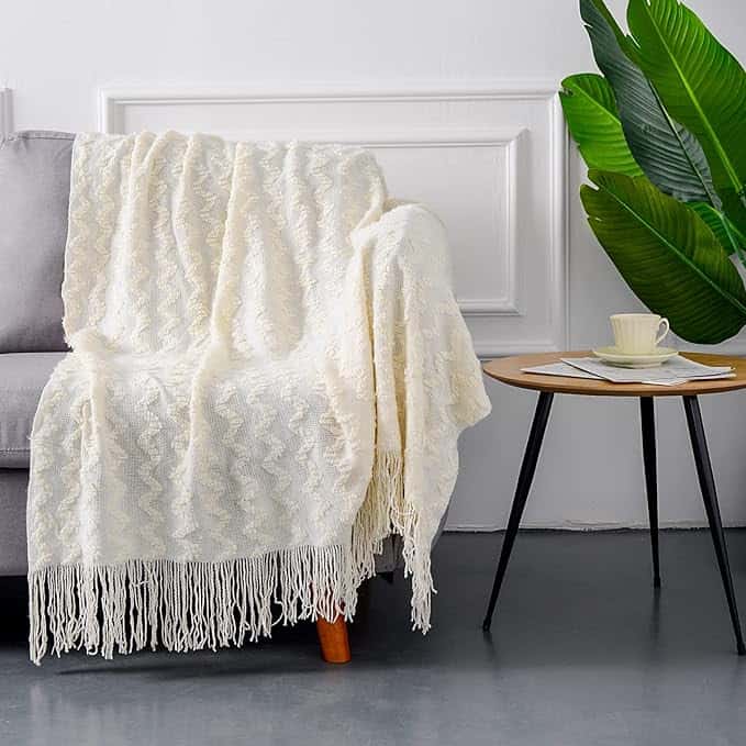 White Knit Throw Blanket for Bed, Soft Lightweight Decorative Bed Throw Blanket