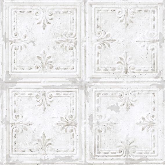 White Tin Tile Metallic Accent Peel and Stick Wallpaper