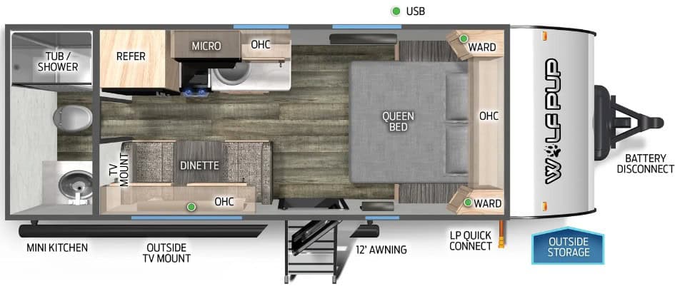 Forest River Wolf Pup 16FQW Floorplan