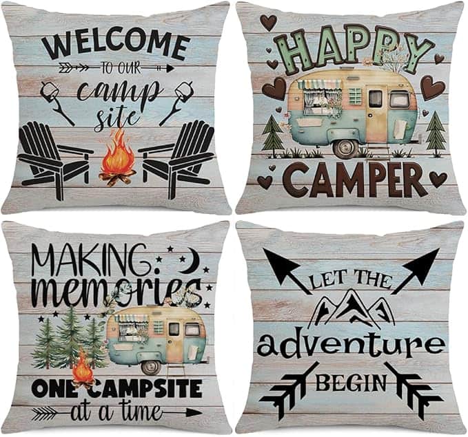 Happy Camper Throw Pillow Covers