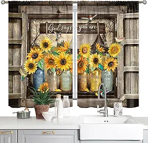 Farmhouse Sunflower Kitchen Curtains Country Yellow