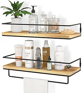 Floating Wood Shelving with Metal