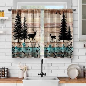 Jekeno Kitchen Curtains Sets for Windows - Farmhouse Forest Cabin