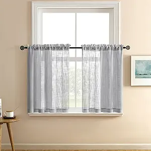 RV Curtains for Camper Door Windows Grey Linen Woven Privacy Sheer Blinds