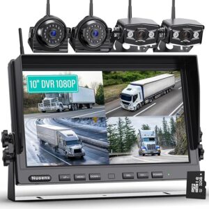 Wireless Backup Camera System, HD 1080P Digital Rear View Side View Cameras 10 Inch Quad Split Loop Recording Monitor for RV