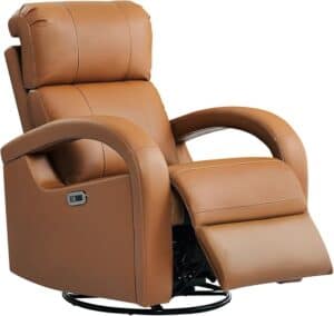 Genuine Leather Power Recliner Chair Swivel Glider Rocker RV Chair Camel Brown