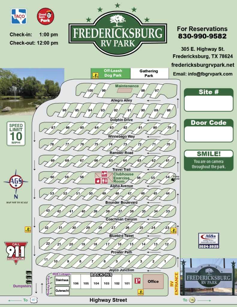 Fredericksburg RV Park Site Map