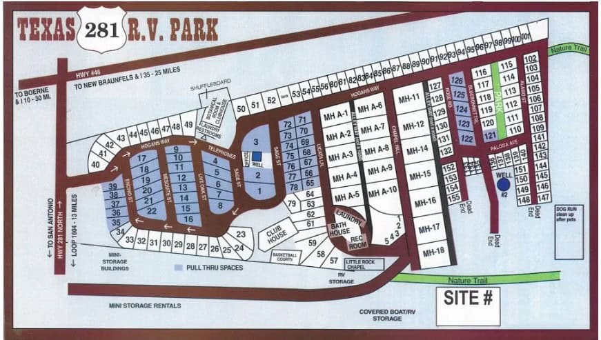 Texas 281 RV Park Site Map